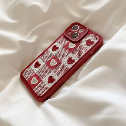 Heart Embroidery Plaid Phone Case - iPhone 13 Pro Max / 13 