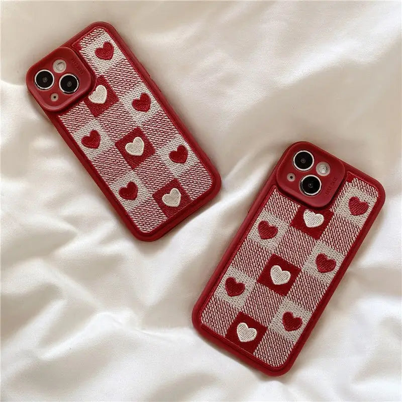 Heart Embroidery Plaid Phone Case - iPhone 13 Pro Max / 13 