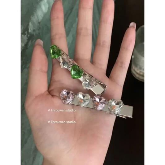 Heart Faux Crystal Hair Clip Wd162 - Green / One Size - Hair