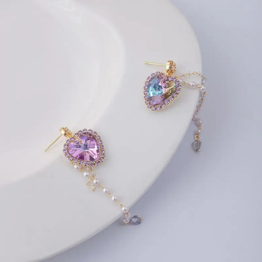 Heart Faux Crystal Faux Pearl Alloy Fringed Earring TY85 - 