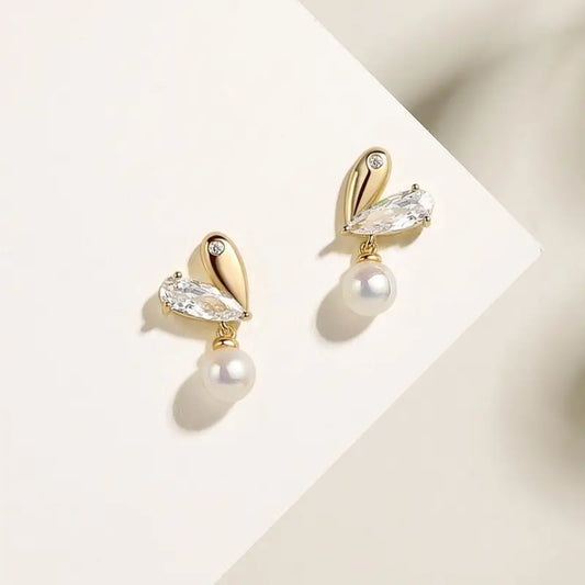 Heart Faux Crystal Faux Pearl Dangle Earring Wd62 - Gold / 