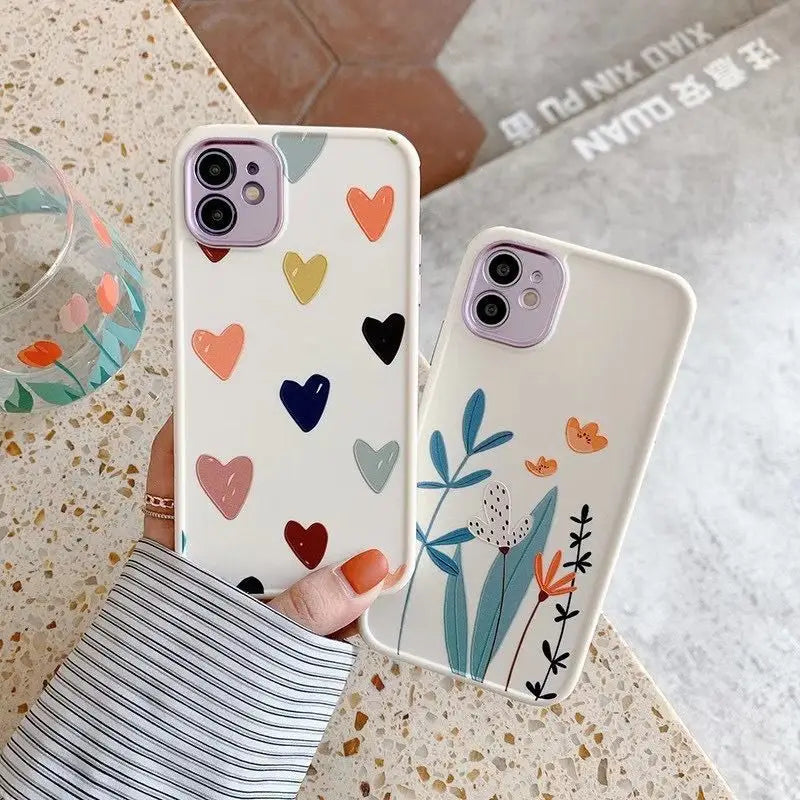 Heart / Flower Print Phone Case - iPhone 13 Pro Max / 13 Pro / 13 / 12 Pro Max / 12 Pro / 12 / 12 Mini / 11 Pro Max / 11 Pro / 11 / XS Max / XS / XR / X / 8 Plus / 7 Plus / 8 / 7 / SE 2-5