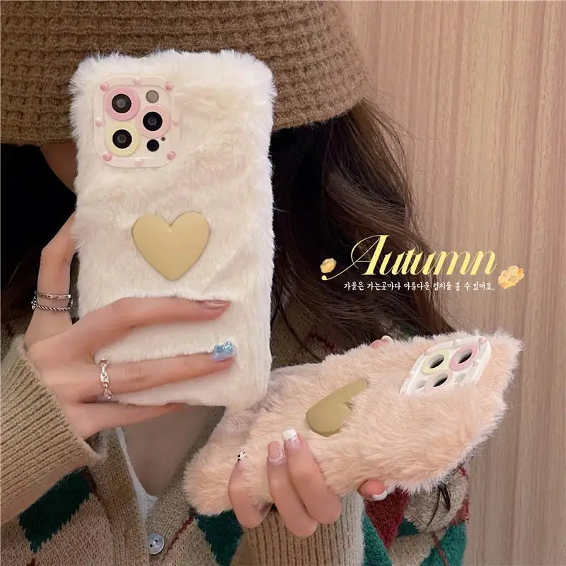 Heart Fluffy Phone Case - iPhone 13 Pro Max / 13 Pro / 13 / 13 mini / 12 Pro Max / 12 Pro / 12 / 12 mini / 11 Pro Max / 11 Pro / 11 / SE / XS Max / XS / XR / X / SE 2 / 8 / 8 Plus / 7 / 7 Plus-6