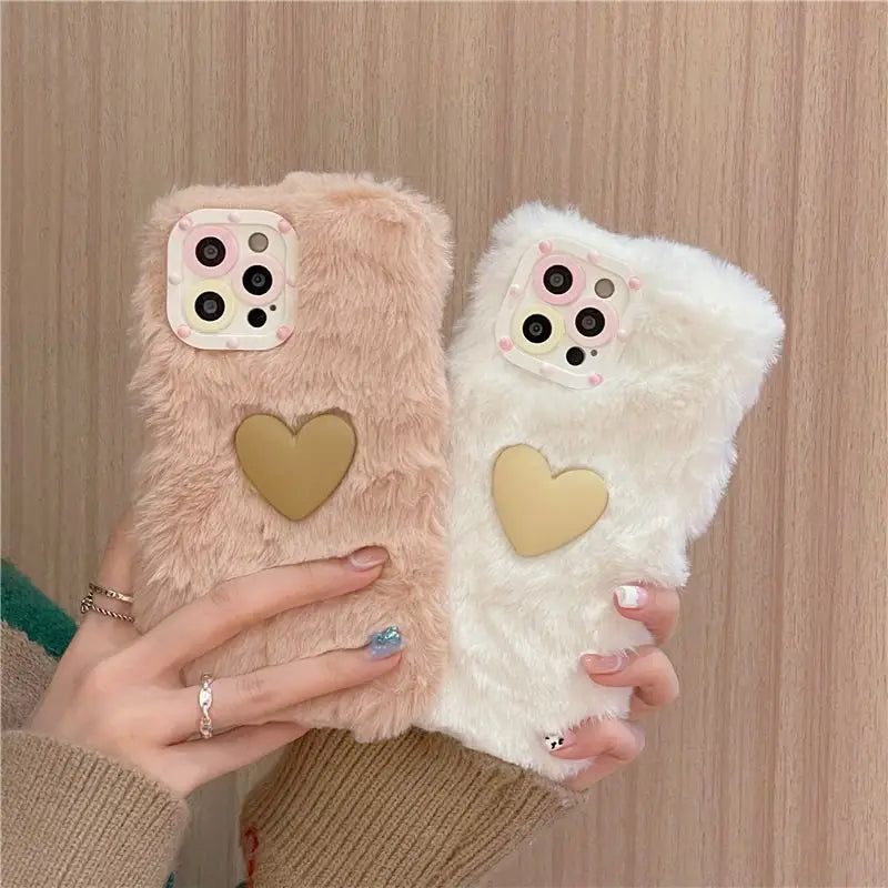 Heart Fluffy Phone Case - iPhone 13 Pro Max / 13 Pro / 13 / 13 mini / 12 Pro Max / 12 Pro / 12 / 12 mini / 11 Pro Max / 11 Pro / 11 / SE / XS Max / XS / XR / X / SE 2 / 8 / 8 Plus / 7 / 7 Plus-24