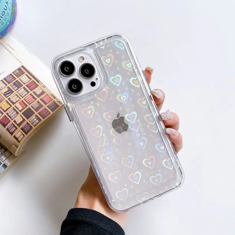 Heart Holographic Transparent Phone Case - iPhone 13 Pro Max