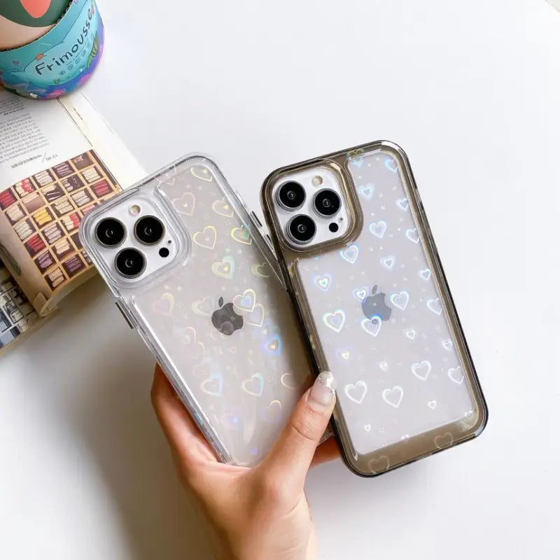 Heart Holographic Transparent Phone Case - iPhone 13 Pro Max
