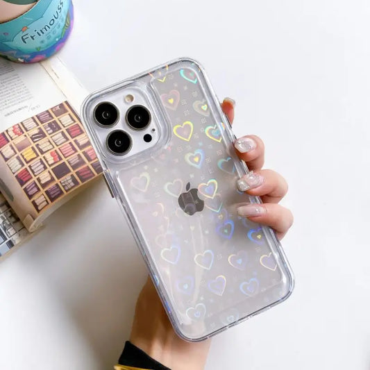 Heart Holographic Transparent Phone Case - iPhone 13 Pro Max