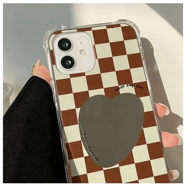 Heart Mirrored Check Phone Case - iPhone 13 Pro Max / 13 Pro / 13 / 13 mini / 12 Pro Max / 12 Pro / 12 / 12 mini / 11 Pro Max / 11 Pro / 11 / SE / XS Max / XS / XR / X / SE 2 / 8 / 8 Plus / 7 / 7 Plus-6