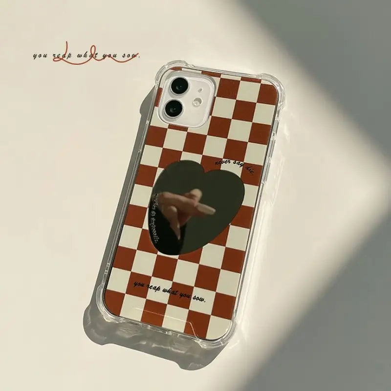 Heart Mirrored Check Phone Case - iPhone 13 Pro Max / 13 Pro / 13 / 13 mini / 12 Pro Max / 12 Pro / 12 / 12 mini / 11 Pro Max / 11 Pro / 11 / SE / XS Max / XS / XR / X / SE 2 / 8 / 8 Plus / 7 / 7 Plus-10