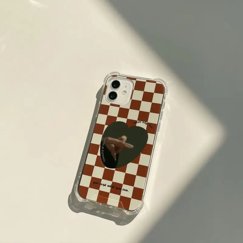 Heart Mirrored Check Phone Case - iPhone 13 Pro Max / 13 Pro / 13 / 13 mini / 12 Pro Max / 12 Pro / 12 / 12 mini / 11 Pro Max / 11 Pro / 11 / SE / XS Max / XS / XR / X / SE 2 / 8 / 8 Plus / 7 / 7 Plus-15