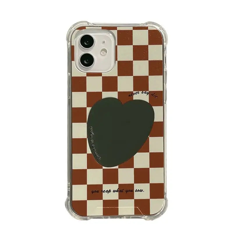 Heart Mirrored Check Phone Case - iPhone 13 Pro Max / 13 Pro / 13 / 13 mini / 12 Pro Max / 12 Pro / 12 / 12 mini / 11 Pro Max / 11 Pro / 11 / SE / XS Max / XS / XR / X / SE 2 / 8 / 8 Plus / 7 / 7 Plus-4
