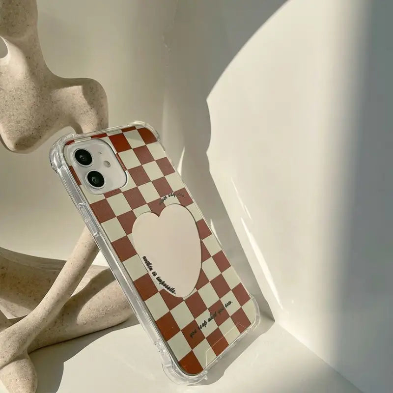 Heart Mirrored Check Phone Case - iPhone 13 Pro Max / 13 Pro / 13 / 13 mini / 12 Pro Max / 12 Pro / 12 / 12 mini / 11 Pro Max / 11 Pro / 11 / SE / XS Max / XS / XR / X / SE 2 / 8 / 8 Plus / 7 / 7 Plus-11
