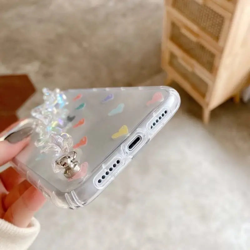 Heart Print Hand Chain Transparent Phone Case - iPhone 11 