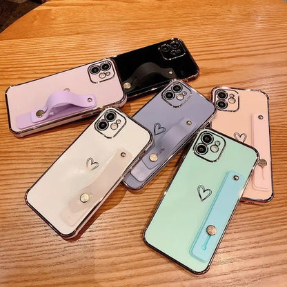 Heart Print Hand Strap Phone Case - iPhone 12 Pro Max / 12 Pro / 12 / 12 Mini / 11 Pro Max / 11 Pro / 11 / Xs Max / Xr / Xs / X / 8 Plus / 7 Plus / 8 / 7-72