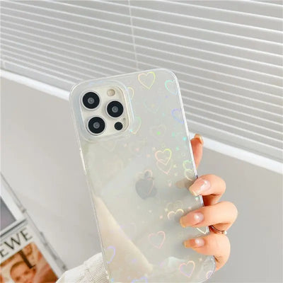 Heart Print Transparent Phone Case - iPhone 13 Pro Max / 13 Pro / 13 / 13 mini / 12 Pro Max / 12 Pro / 12 / 12 mini / 11 Pro Max / 11 Pro / 11 / SE / XS Max / XS / XR / X / SE 2 / 8 / 8 Plus / 7 / 7 Plus-6