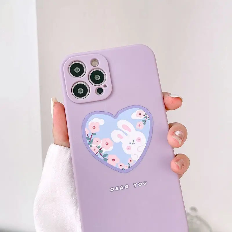 Heart & Rabbit Phone Case - iPhone 12 Pro Max / 12 Pro / 12 / 12 mini / 11 Pro Max / 11 Pro / 11 / SE / XS Max / XS / XR / X / SE 2 / 8 / 8 Plus / 7 / 7 Plus-2