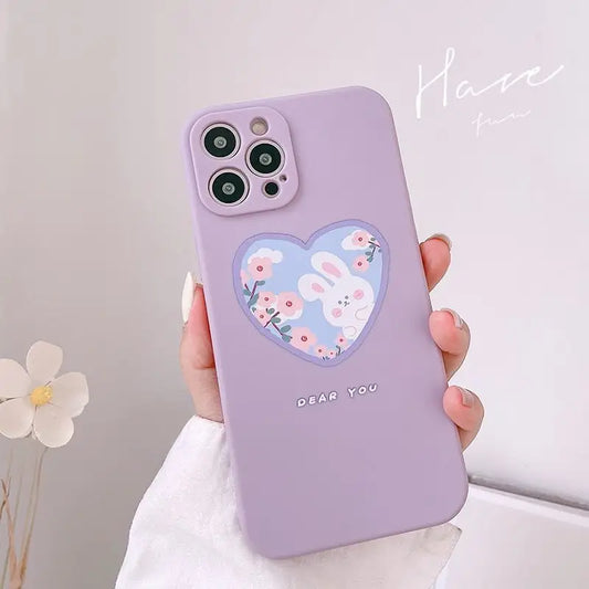 Heart & Rabbit Phone Case - iPhone 12 Pro Max / 12 Pro / 12 / 12 mini / 11 Pro Max / 11 Pro / 11 / SE / XS Max / XS / XR / X / SE 2 / 8 / 8 Plus / 7 / 7 Plus-1