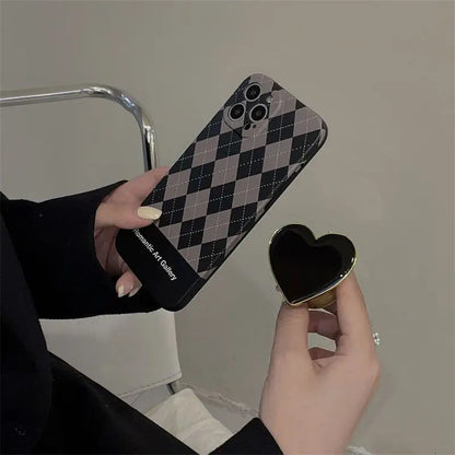 Heart Stand Plaid Phone Case - iPhone 12 Pro Max / 12 Pro / 12 / 11 Pro Max / 11 Pro / 11 / XS Max / XS / XR / X / 8 Plus / 7 Plus / 8 / 7 / SE 2-6