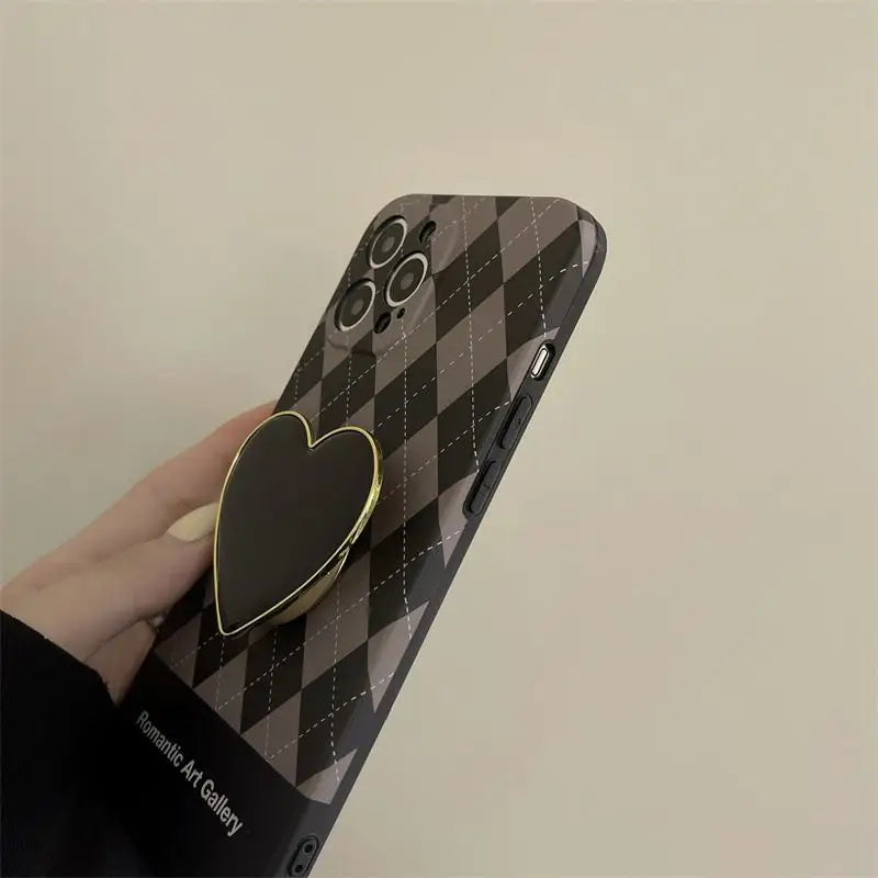 Heart Stand Plaid Phone Case - iPhone 12 Pro Max / 12 Pro / 12 / 11 Pro Max / 11 Pro / 11 / XS Max / XS / XR / X / 8 Plus / 7 Plus / 8 / 7 / SE 2-9