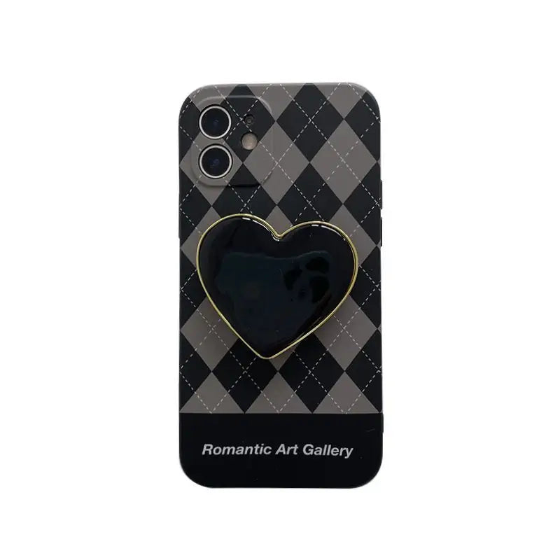 Heart Stand Plaid Phone Case - iPhone 12 Pro Max / 12 Pro / 12 / 11 Pro Max / 11 Pro / 11 / XS Max / XS / XR / X / 8 Plus / 7 Plus / 8 / 7 / SE 2-2