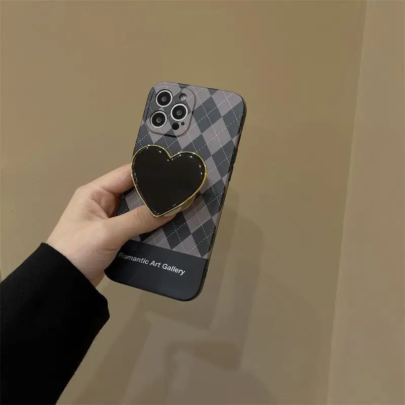 Heart Stand Plaid Phone Case - iPhone 12 Pro Max / 12 Pro / 12 / 11 Pro Max / 11 Pro / 11 / XS Max / XS / XR / X / 8 Plus / 7 Plus / 8 / 7 / SE 2-11