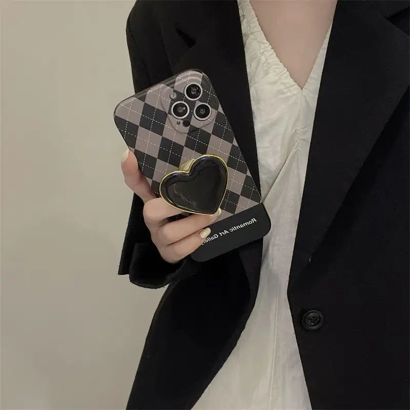 Heart Stand Plaid Phone Case - iPhone 12 Pro Max / 12 Pro / 12 / 11 Pro Max / 11 Pro / 11 / XS Max / XS / XR / X / 8 Plus / 7 Plus / 8 / 7 / SE 2-3