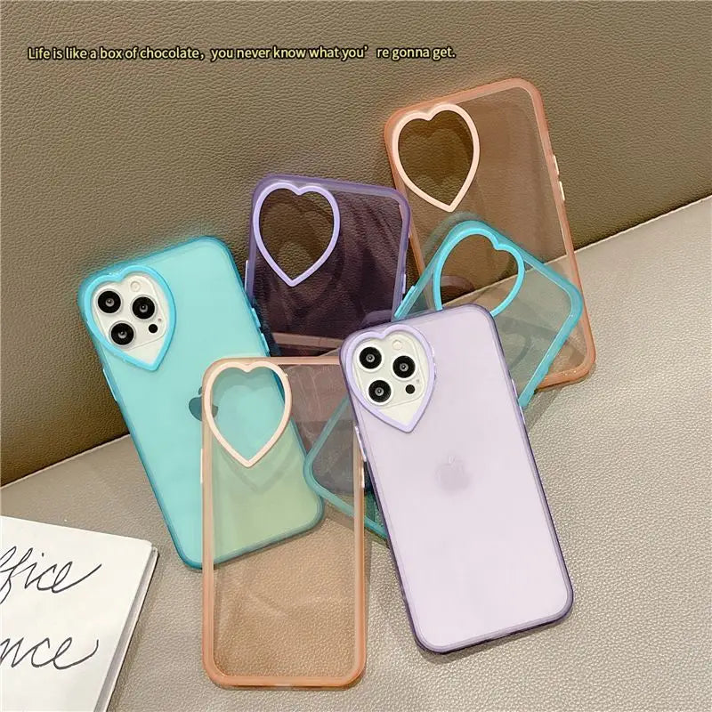 Heart Translucent Phone Case - iPhone 12 Pro Max / 12 Pro / 12 / 12 Mini / 11 Pro Max / 11 Pro / 11 / Xs Max / Xr / Xs / X / 8 Plus / 8 / 7 Plus / 7 / Se 2-1