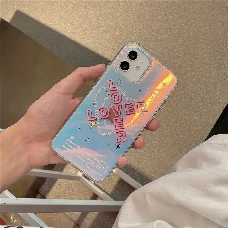 Holo Heart Cross Lover Iridescent iPhone Case W107 - iphone 