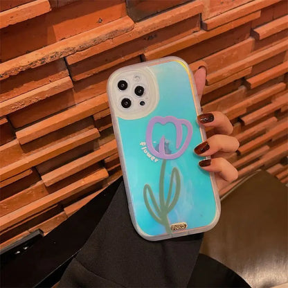 Hologram Flower Print Phone Case - iPhone 12 Pro Max / 12 Pro / 12 / 11 Pro Max / 11 Pro / 11 / XS Max / XS / XR / X / 8 Plus / 7 Plus-7