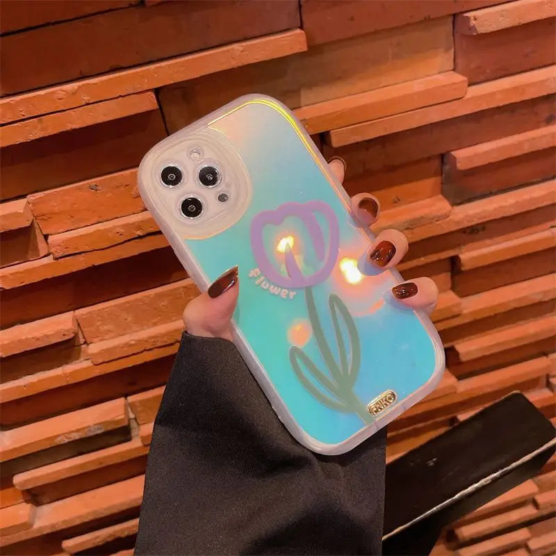 Hologram Flower Print Phone Case - iPhone 12 Pro Max / 12 Pro / 12 / 11 Pro Max / 11 Pro / 11 / XS Max / XS / XR / X / 8 Plus / 7 Plus-3