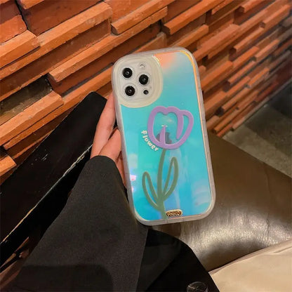 Hologram Flower Print Phone Case - iPhone 12 Pro Max / 12 Pro / 12 / 11 Pro Max / 11 Pro / 11 / XS Max / XS / XR / X / 8 Plus / 7 Plus-8