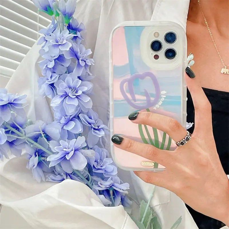 Hologram Flower Print Phone Case - iPhone 12 Pro Max / 12 Pro / 12 / 11 Pro Max / 11 Pro / 11 / XS Max / XS / XR / X / 8 Plus / 7 Plus-9