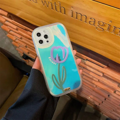 Hologram Flower Print Phone Case - iPhone 12 Pro Max / 12 Pro / 12 / 11 Pro Max / 11 Pro / 11 / XS Max / XS / XR / X / 8 Plus / 7 Plus-5