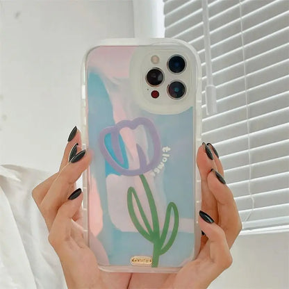 Hologram Flower Print Phone Case - iPhone 12 Pro Max / 12 Pro / 12 / 11 Pro Max / 11 Pro / 11 / XS Max / XS / XR / X / 8 Plus / 7 Plus-1