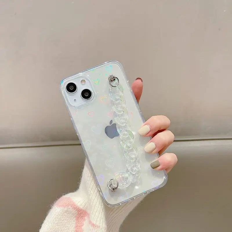 Holographic Chained Transparent Phone Case - iPhone 13 Pro 