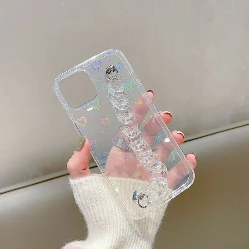 Holographic Chained Transparent Phone Case - iPhone 13 Pro 