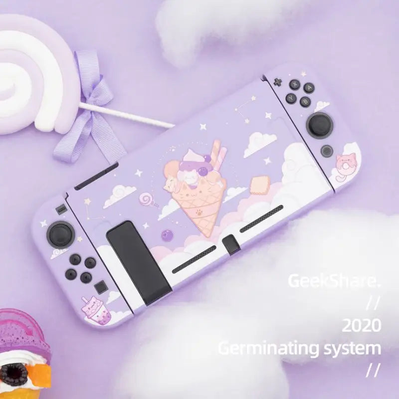 Ice Cream Cat Print Nintendo Switch Protection Case - Purple