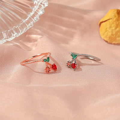 Lovely Colored Zircon Fruit Ring, Strawberry Cherry Apple Grape Ring, Rose Gold and Silver Fruit Ring, Dainty Zircon Jewelry  for Women Girl