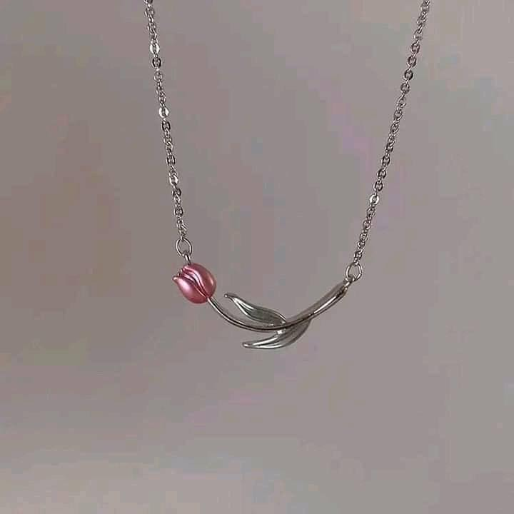Handmade Pink Tulip Necklace Wonderland Case
