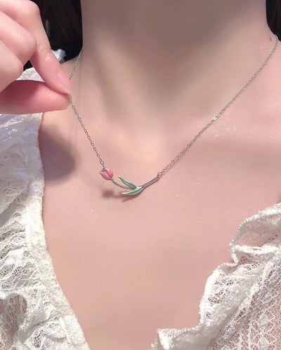 Handmade Pink Tulip Necklace