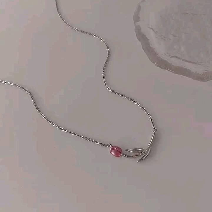 Handmade Pink Tulip Necklace Wonderland Case