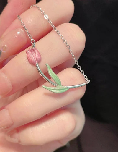 Handmade Pink Tulip Necklace