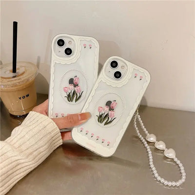 INS Tulip Flower Lanyard Phone Case For iPhone 11 Pro Max 12