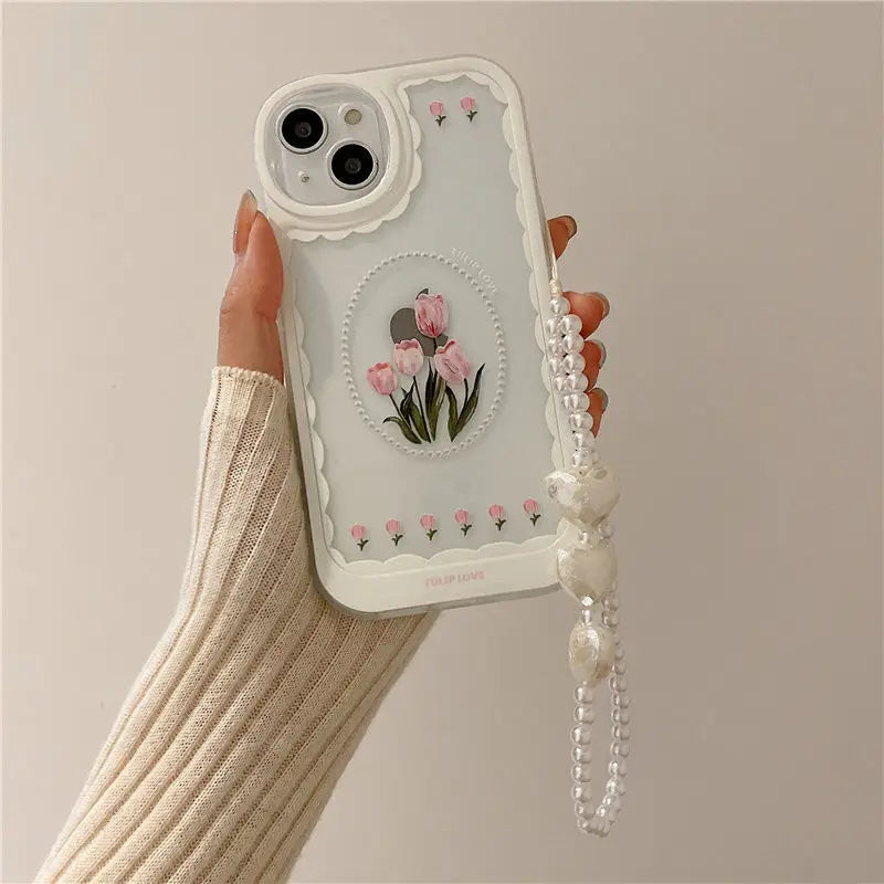 INS Tulip Flower Lanyard Phone Case For iPhone 11 Pro Max 12