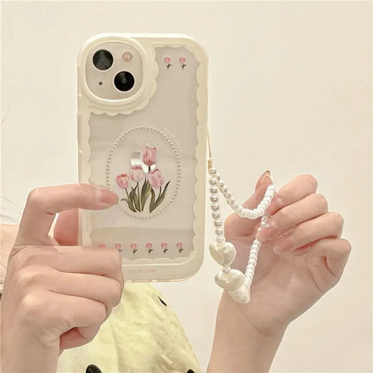 INS Tulip Flower Lanyard Phone Case For iPhone 11 Pro Max 12