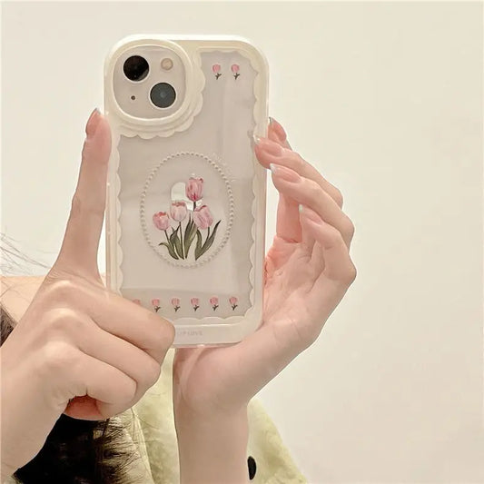 INS Tulip Flower Lanyard Phone Case For iPhone 11 Pro Max 12