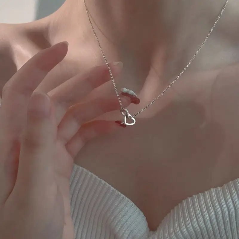 Interlocking Heart Pendant Sterling Silver Necklace CG115 - 
