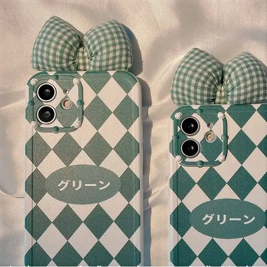 Japanese Characters Bow Check Phone Case - iPhone 13 Pro Max