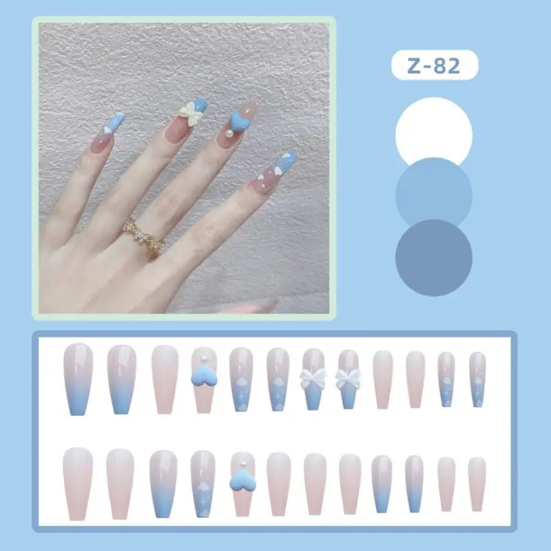 Bow Heart Pointed Faux Nail Tips-1