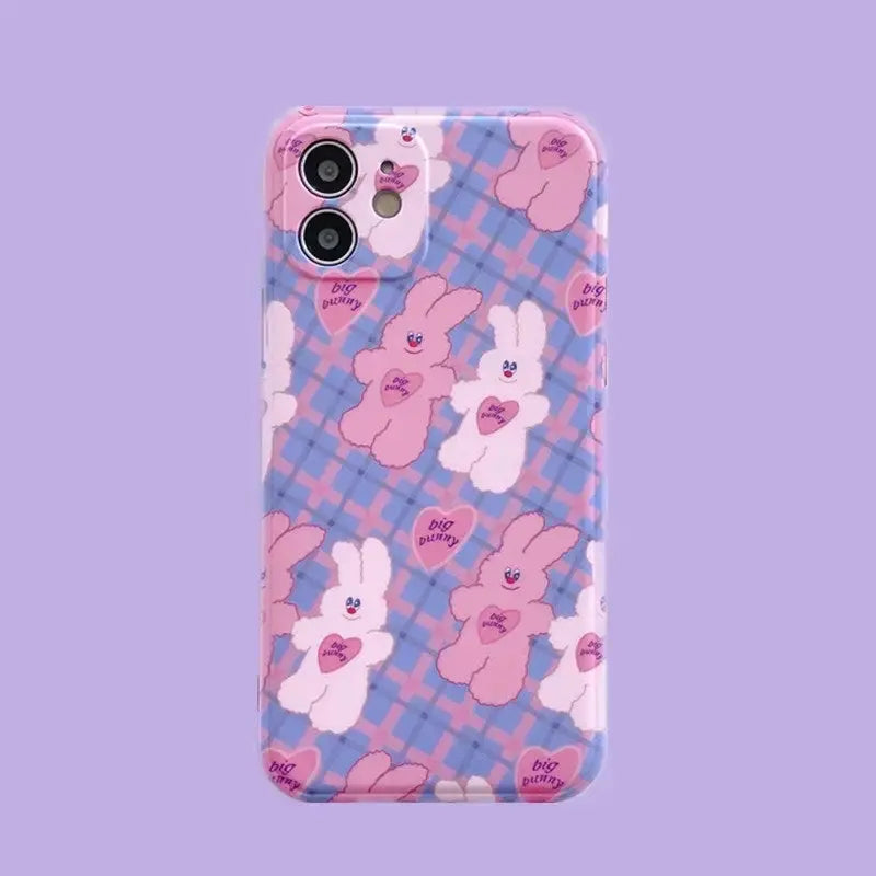 Kawaii Bunny Printing Plaid iPhone Case BP120 - iphone case